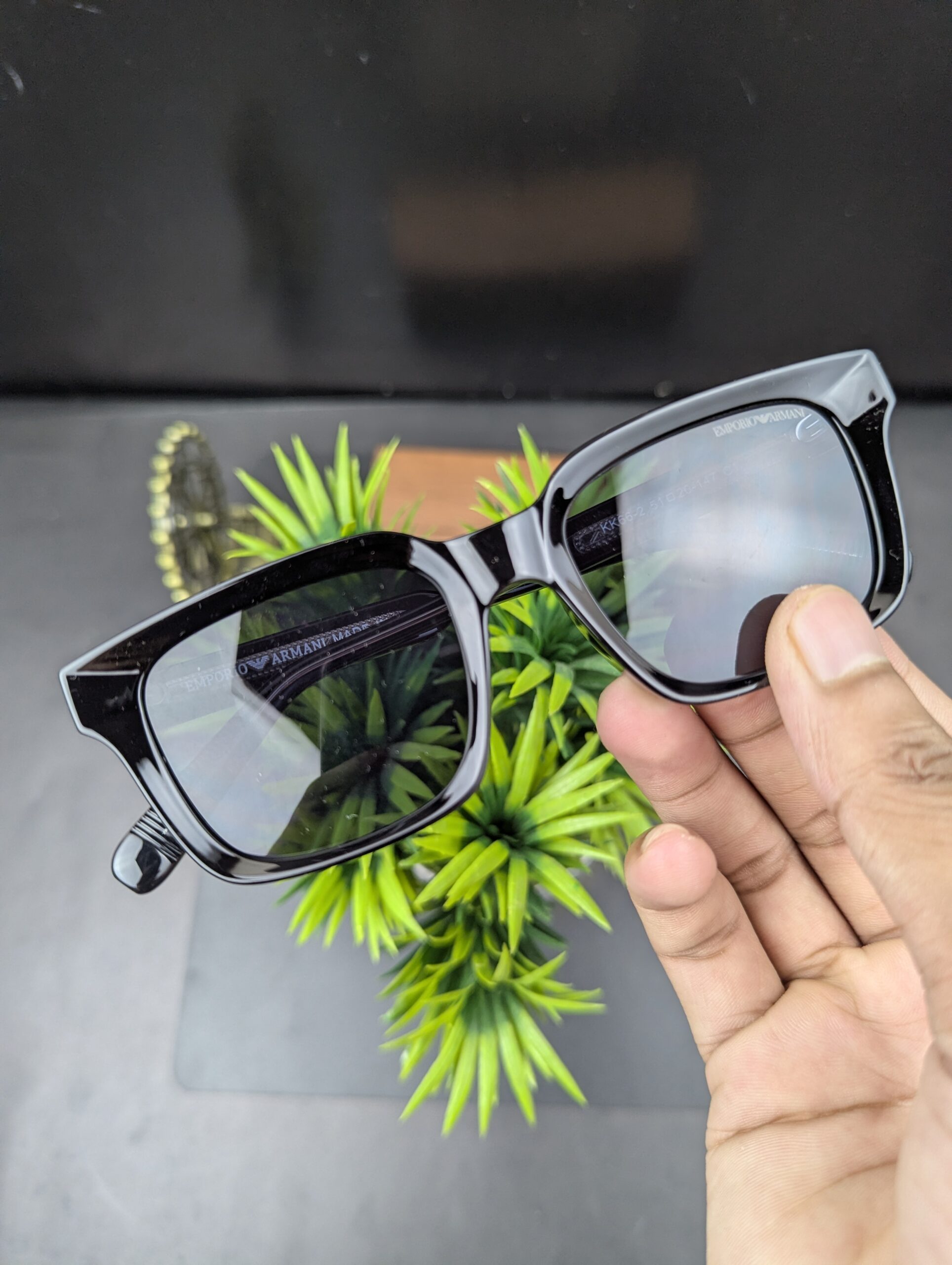 Emporio Armani Glossy Black Thick-Rim Square Sunglasses - Image 4