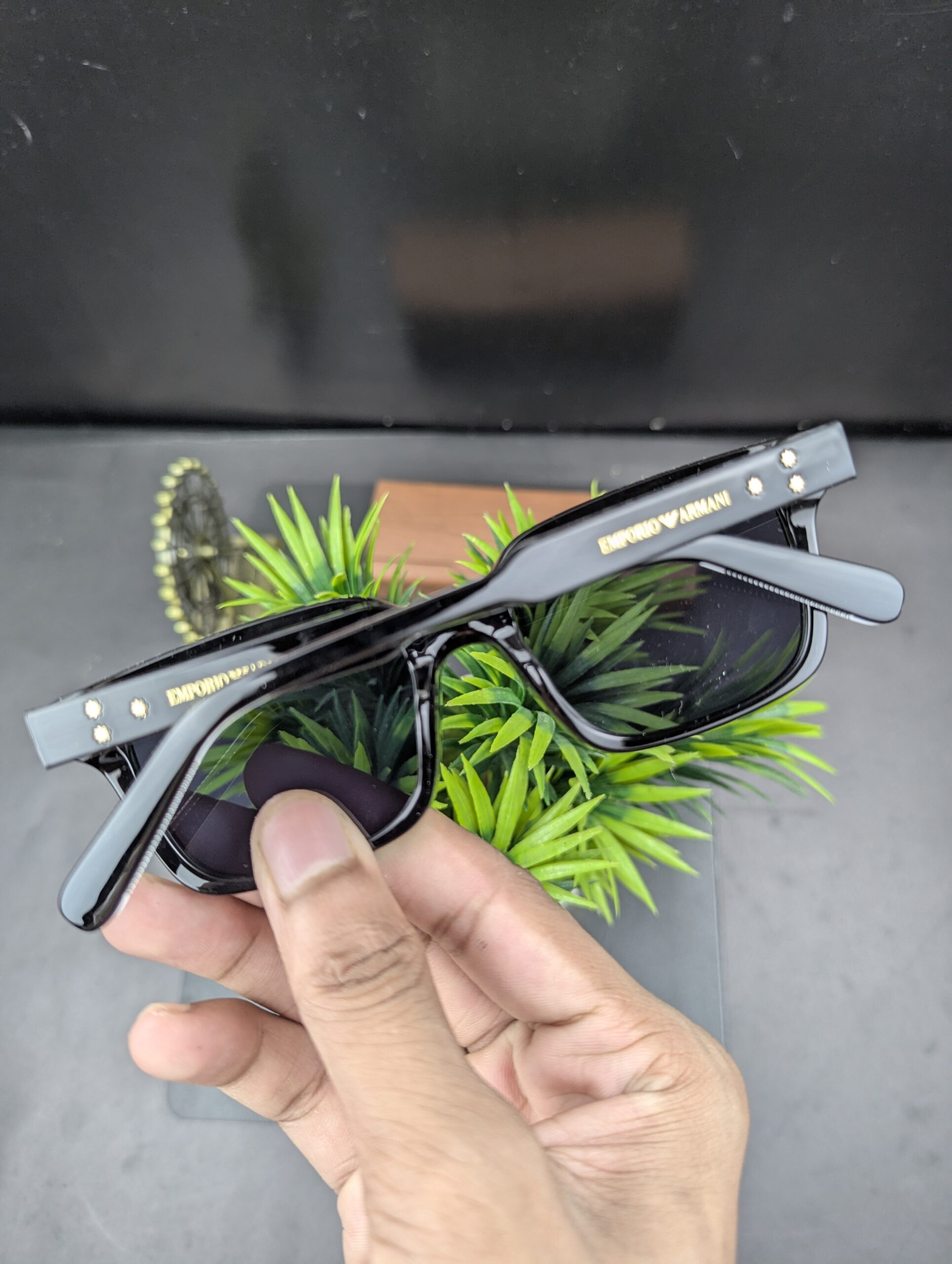 Emporio Armani Glossy Black Thick-Rim Square Sunglasses - Image 6