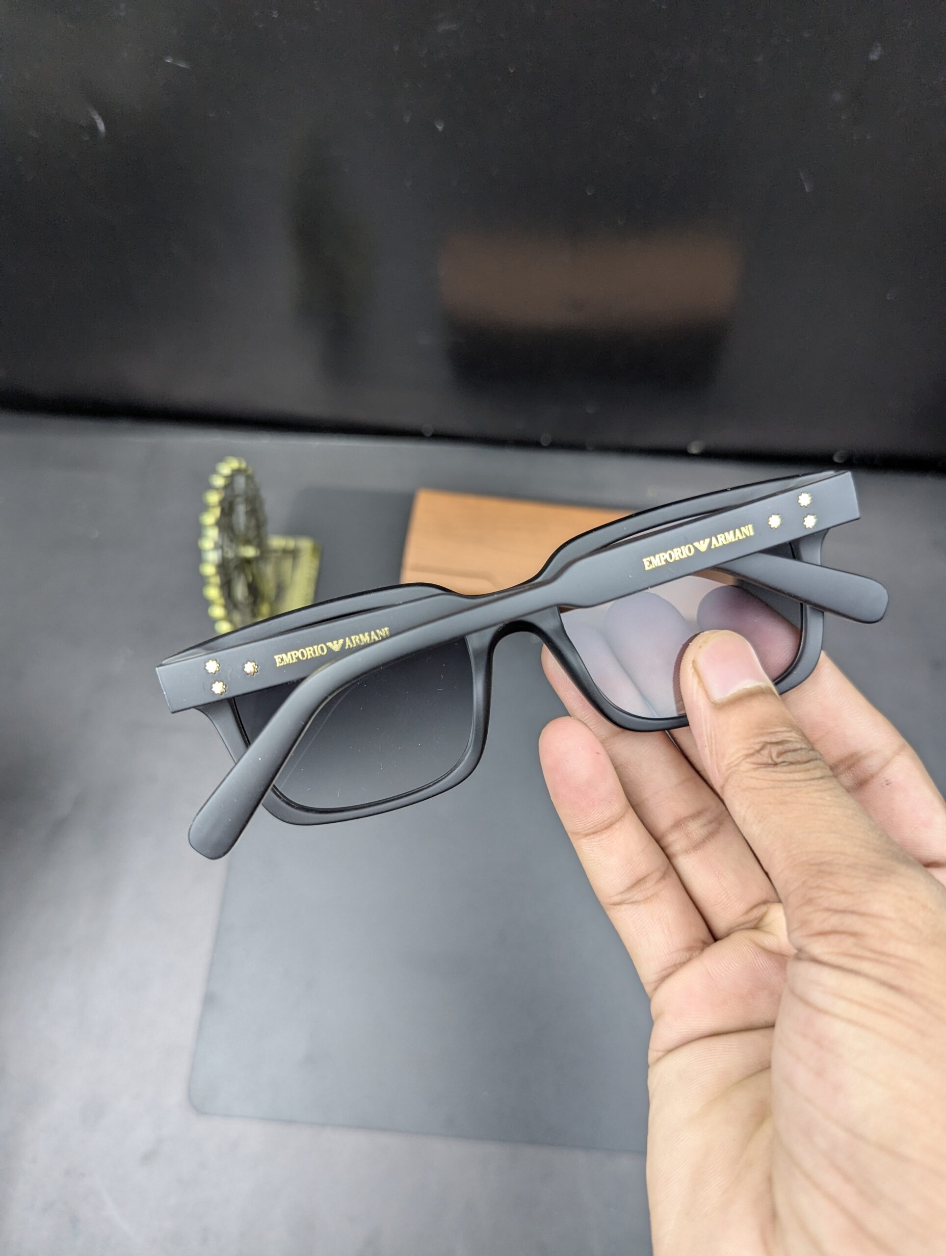 Emporio Armani Matte Black Thick-Rim Square Eyeglasses / Sunglasses - Image 2
