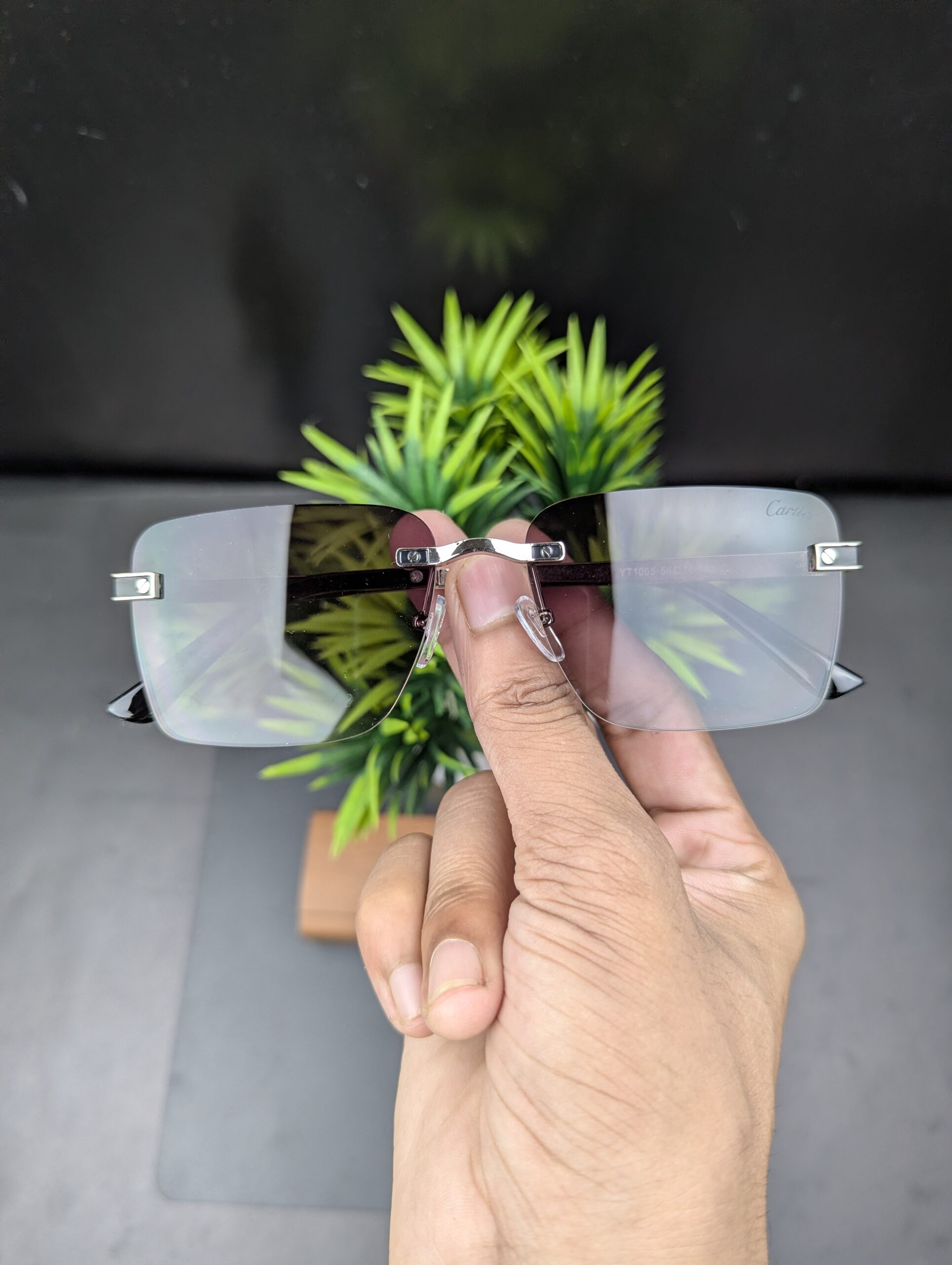 Cartier Style Rimless Silver Frame Rectangular Sunglasses / Eyeglasses - Image 2