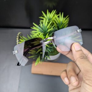 Cartier Style Rimless Silver Frame Rectangular Sunglasses / Eyeglasses