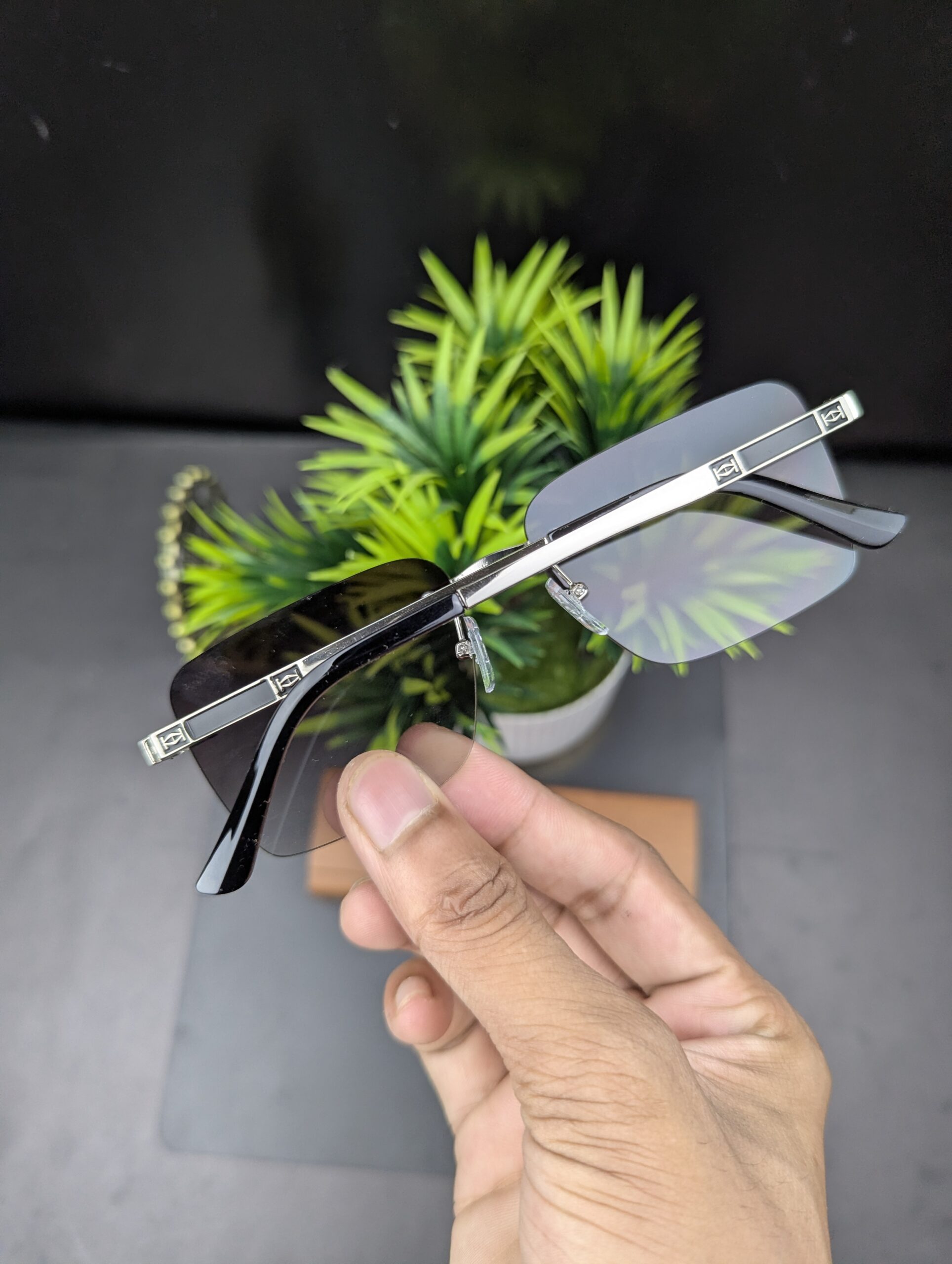 Cartier Style Rimless Silver Frame Rectangular Sunglasses / Eyeglasses - Image 5