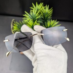 Luxury Rimless Rectangular Sunglasses – Gold & Grey Tint