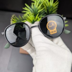 Classic Matte Black Round Sunglasses – Green Temple Tips & Dark G-15 Lenses