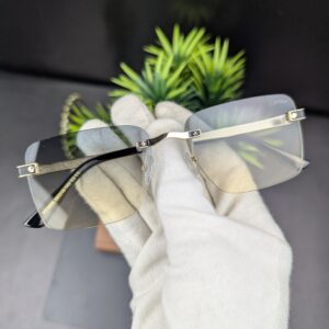 Luxury Rimless Rectangular Eyeglasses – Gold Metal Bridge & Temples with Brown Tint Lenses