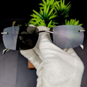 Men's Luxury Rimless Square Sunglasses – Gunmetal Frame with Dark Gradient Lenses