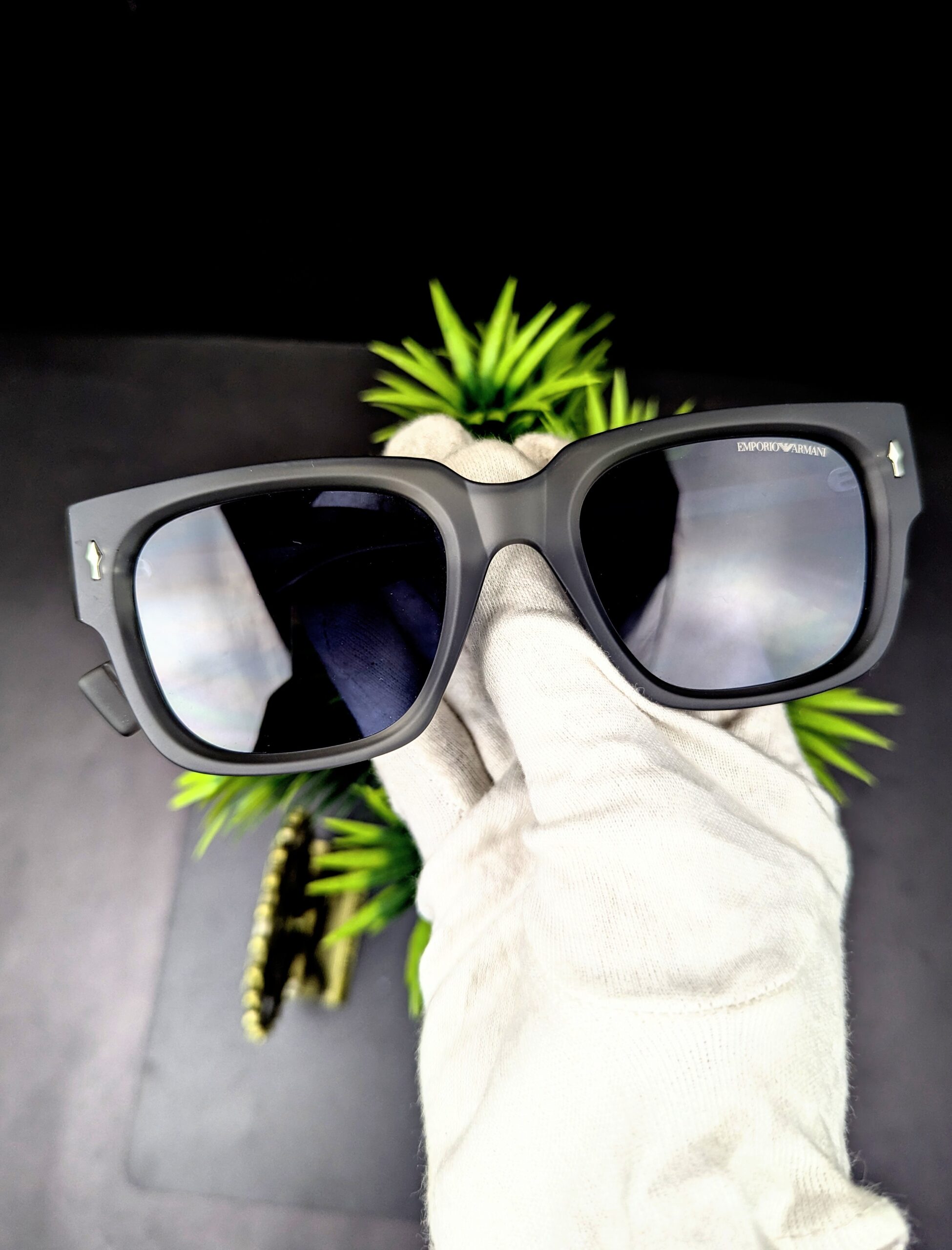 Emporio Armani Matte Black Square Sunglasses - Image 4