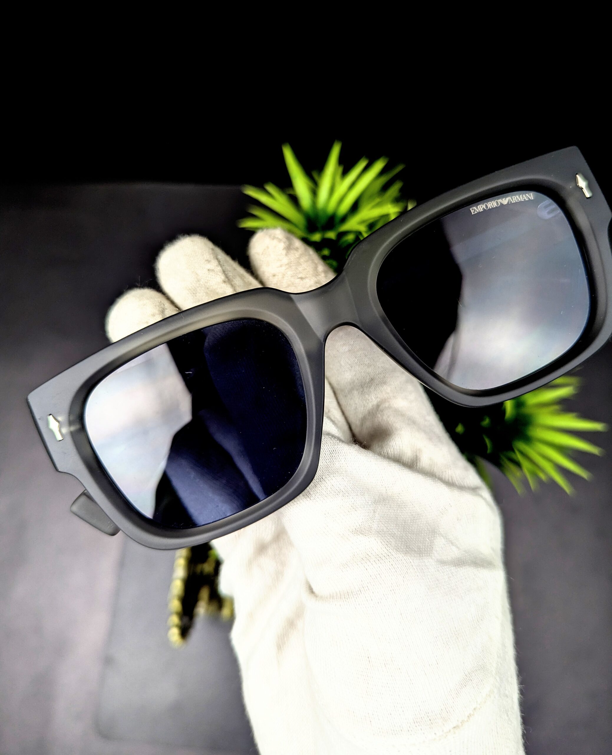 Emporio Armani Matte Black Square Sunglasses - Image 3