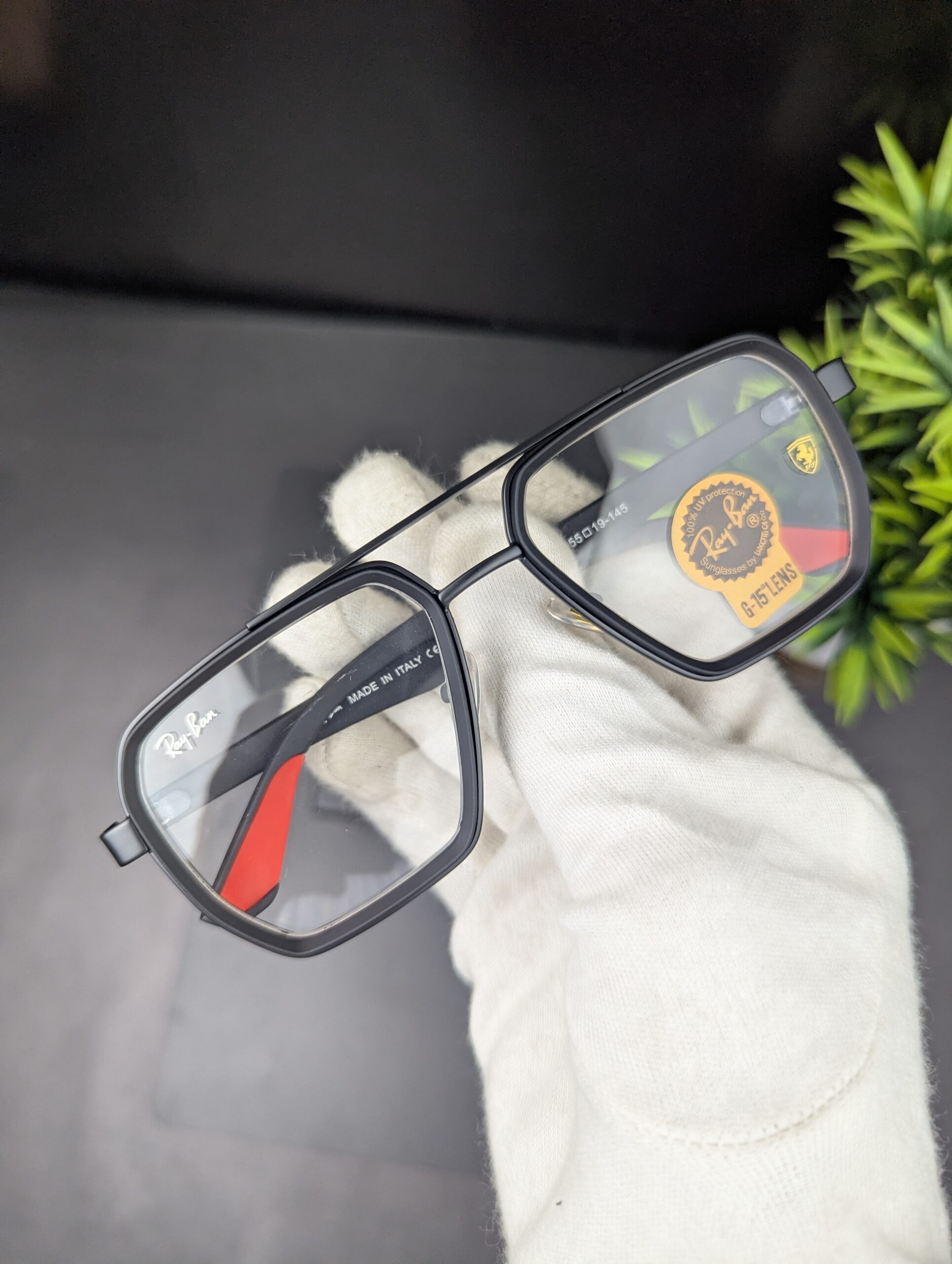 Ray-Ban Scuderia Ferrari Edition Double Bridge Square Sunglasses (Clear Lens / Eyeglasses)