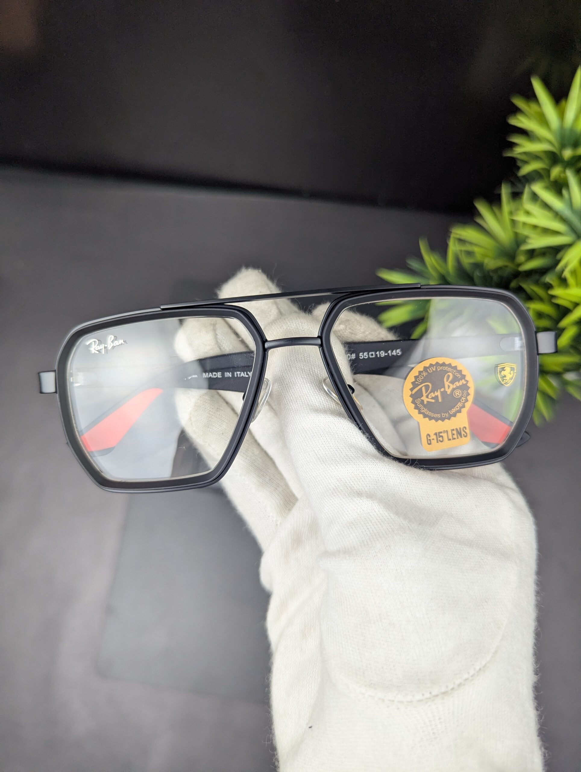 Ray-Ban Scuderia Ferrari Edition Double Bridge Square Sunglasses (Clear Lens / Eyeglasses) - Image 4