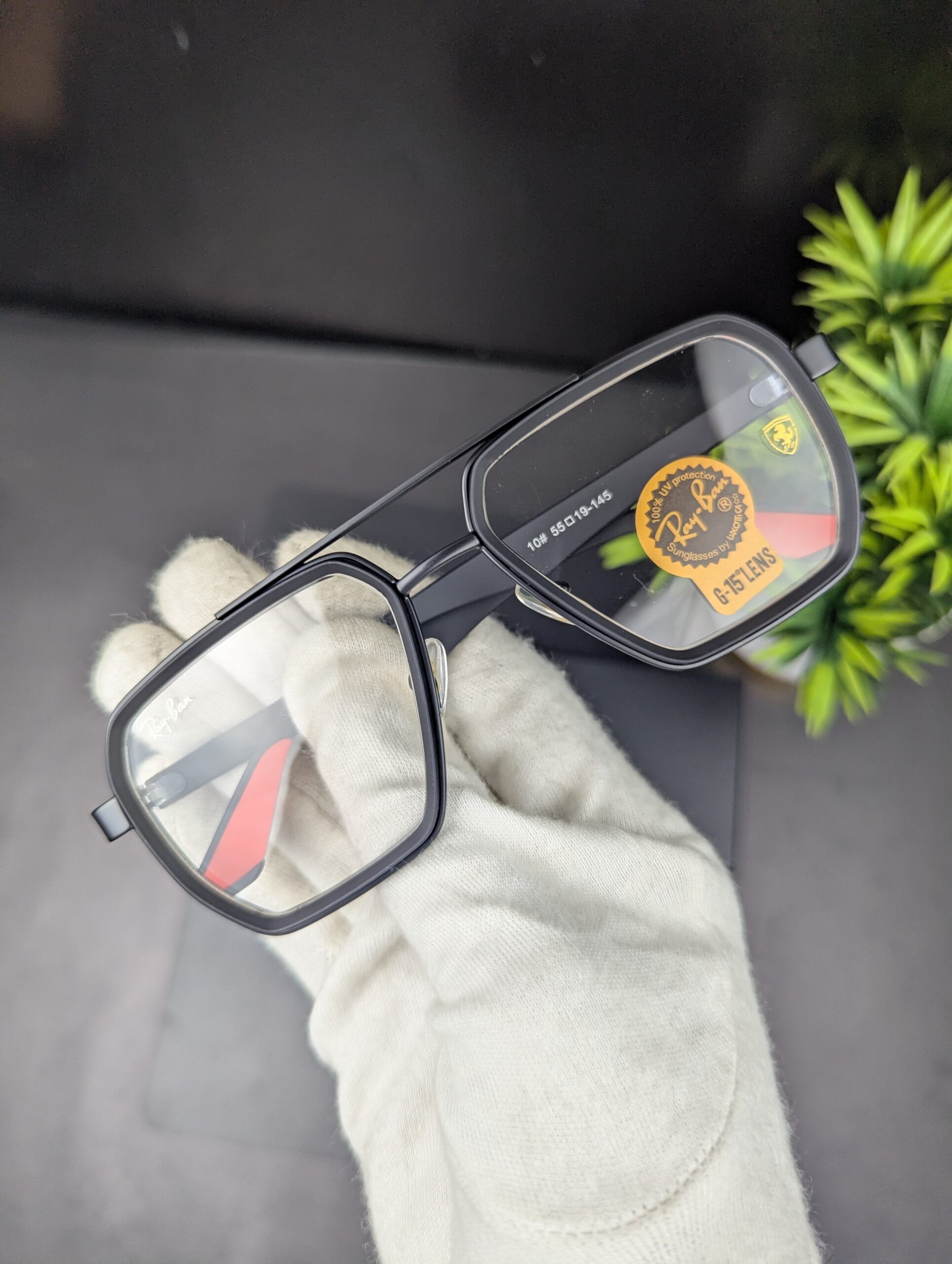 Ray-Ban Scuderia Ferrari Edition Double Bridge Square Sunglasses (Clear Lens / Eyeglasses) - Image 2