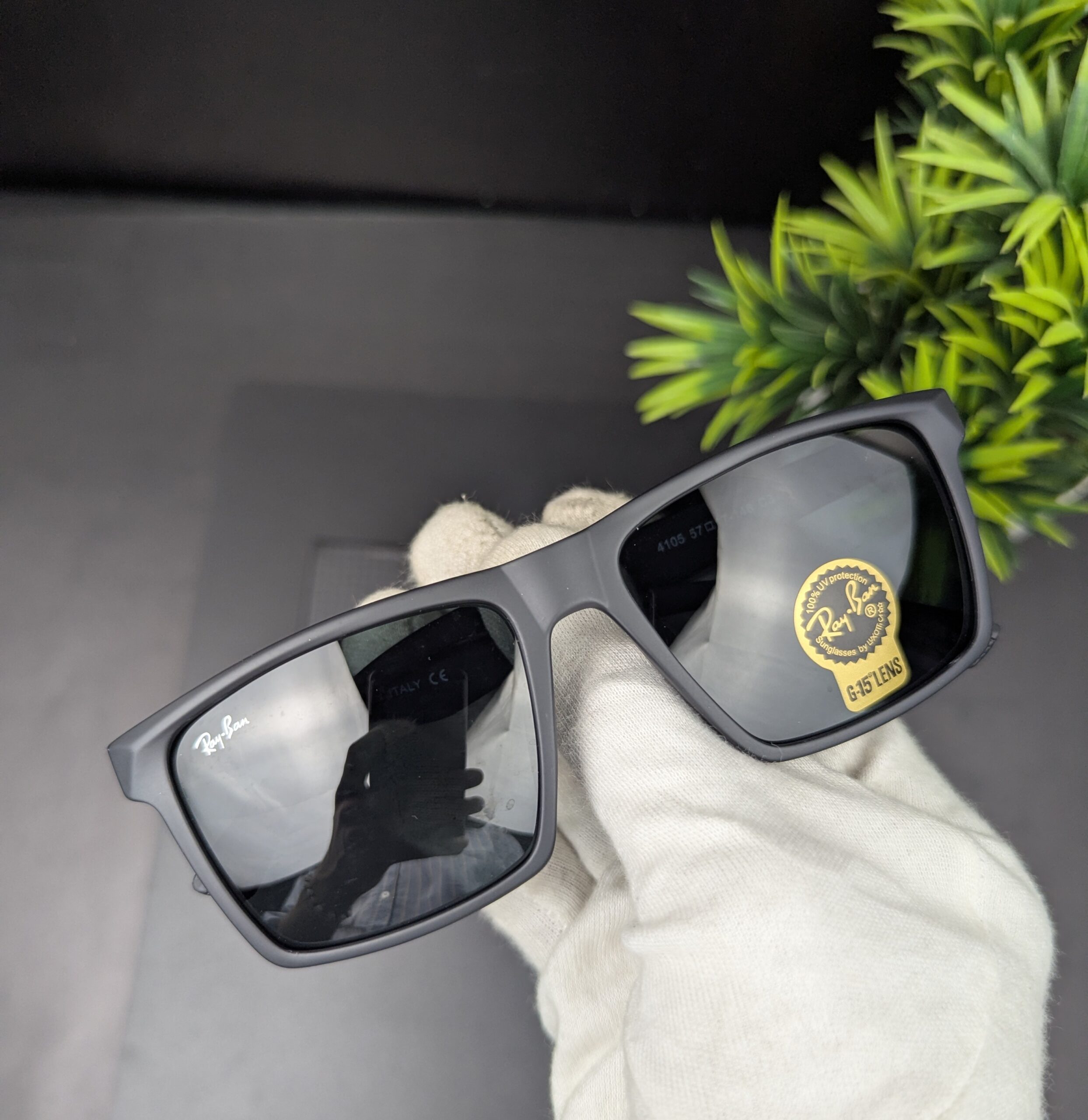 Ray-Ban Square Matte Black Sunglasses with G-15 Lens