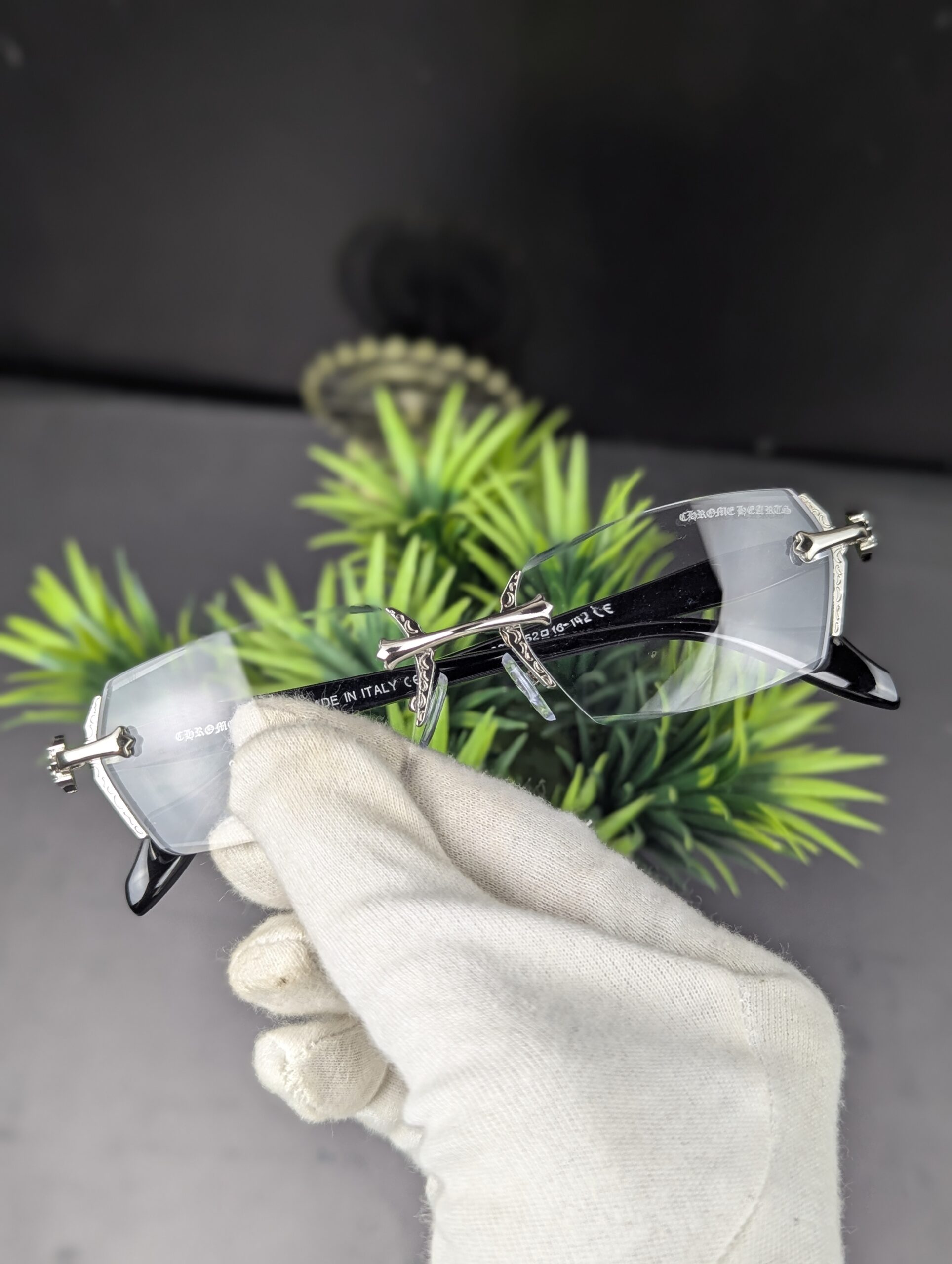 Chrome Hearts Luxury Rimless Silver & Black Eyeglasses Frame - Image 2